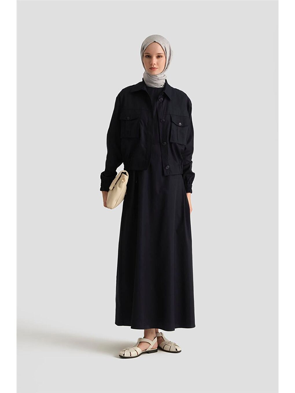 İçi Elbiseli Bomber Ceketli Lyocell Takım 25Y6001 Lacivert