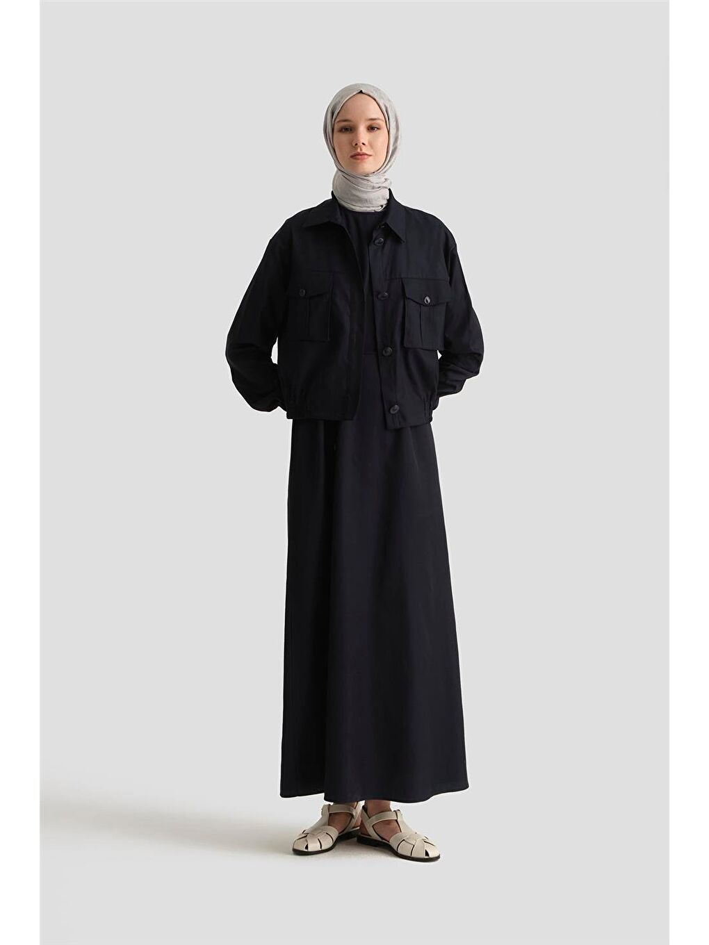 İçi Elbiseli Bomber Ceketli Lyocell Takım 25Y6001 Lacivert-1