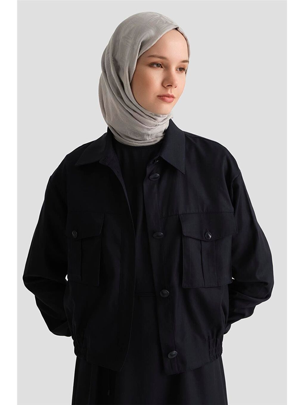 İçi Elbiseli Bomber Ceketli Lyocell Takım 25Y6001 Lacivert-2