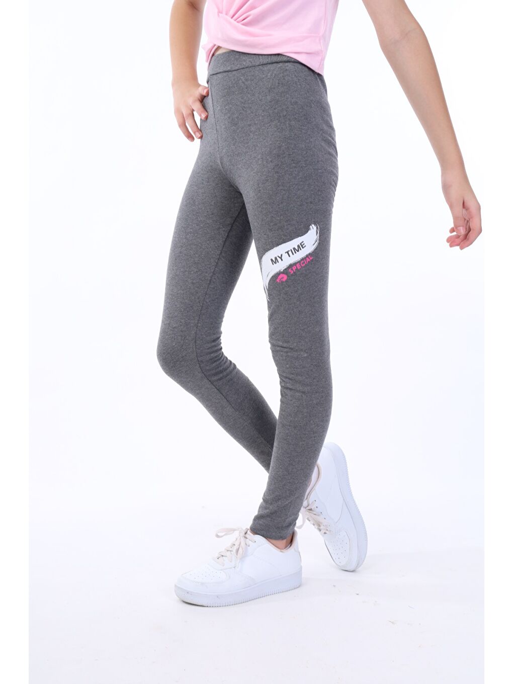 Antrasit Kız Çocuk Baskılı Tayt