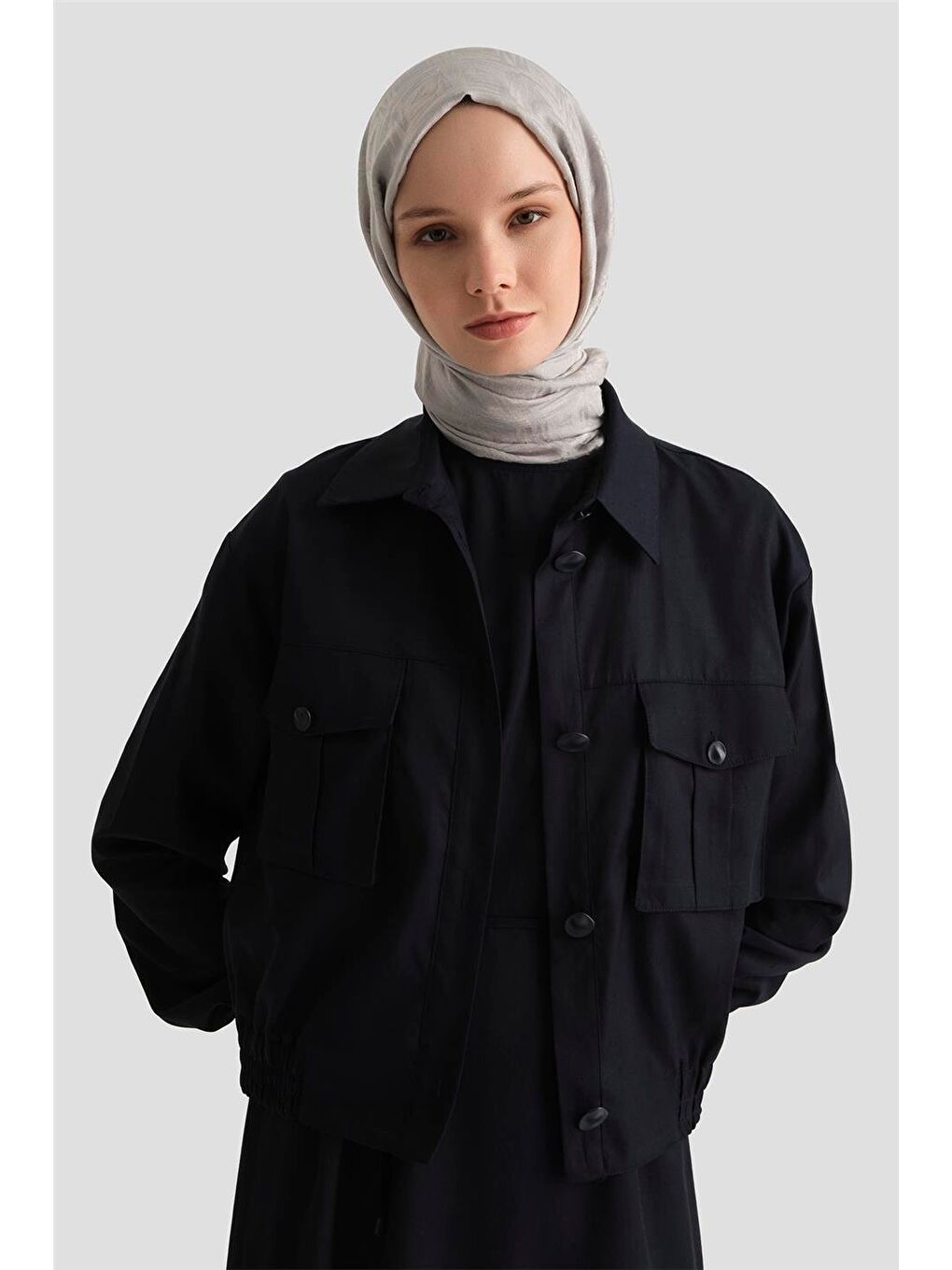 İçi Elbiseli Bomber Ceketli Lyocell Takım 25Y6001 Lacivert-3