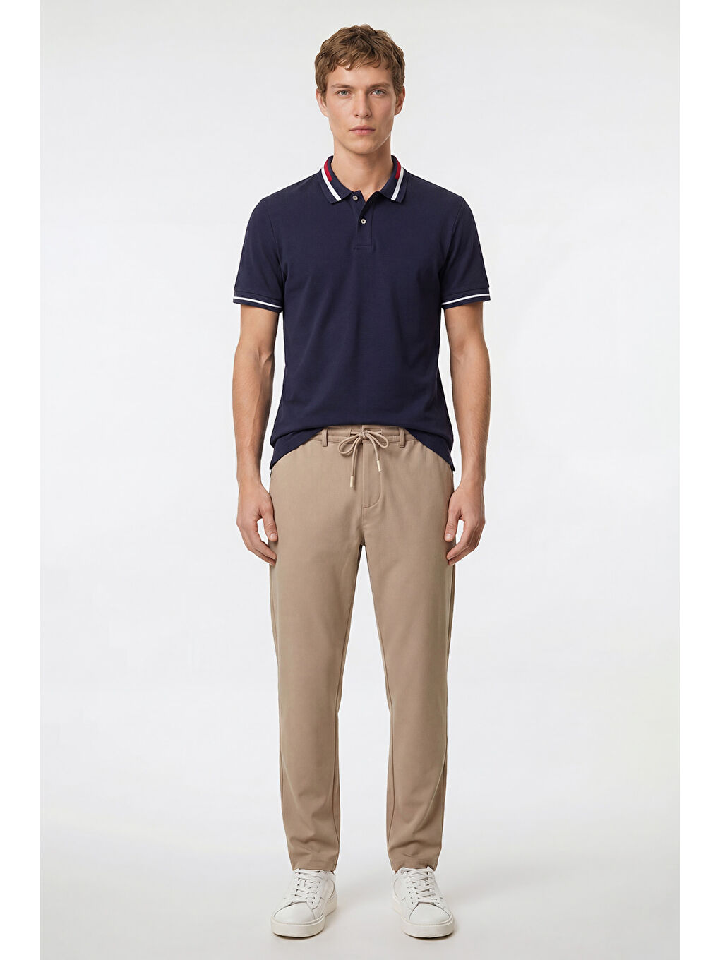 Erkek Bej Jogger Slim Fit Dar Kesim Yan Cepli Beli Bağlamalı Pantolon-3