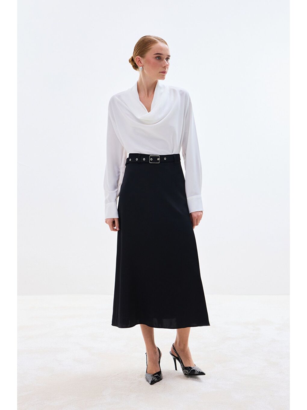 Kemerli Saten Etek - Siyah-3