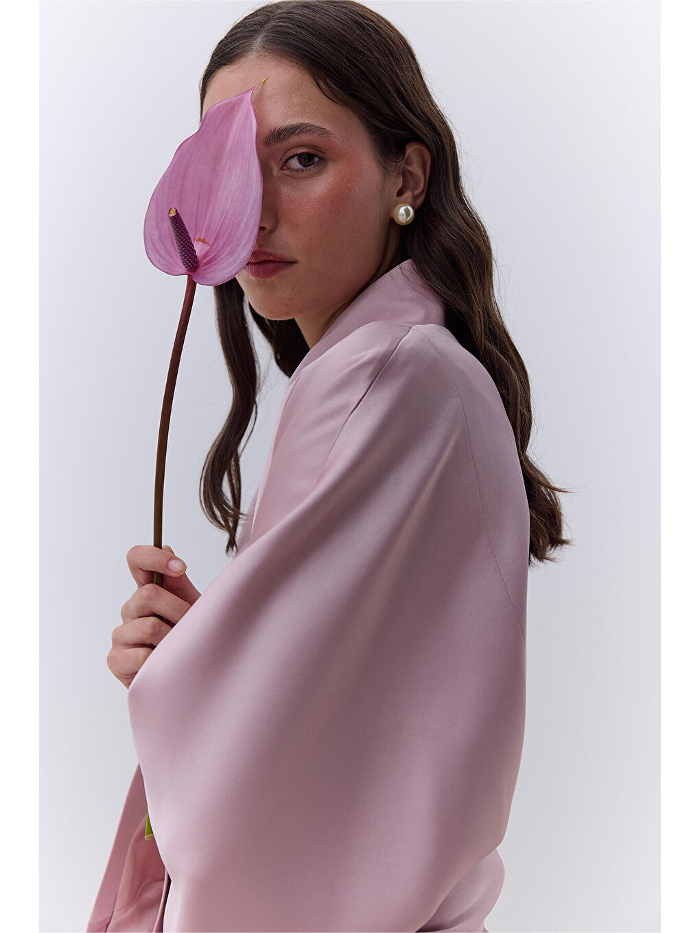 Pembe Saten Kemerli Kimono Pudra-1