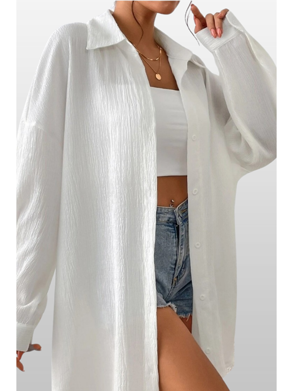 Cool Kadın Beyaz Oversize Gömlek-2