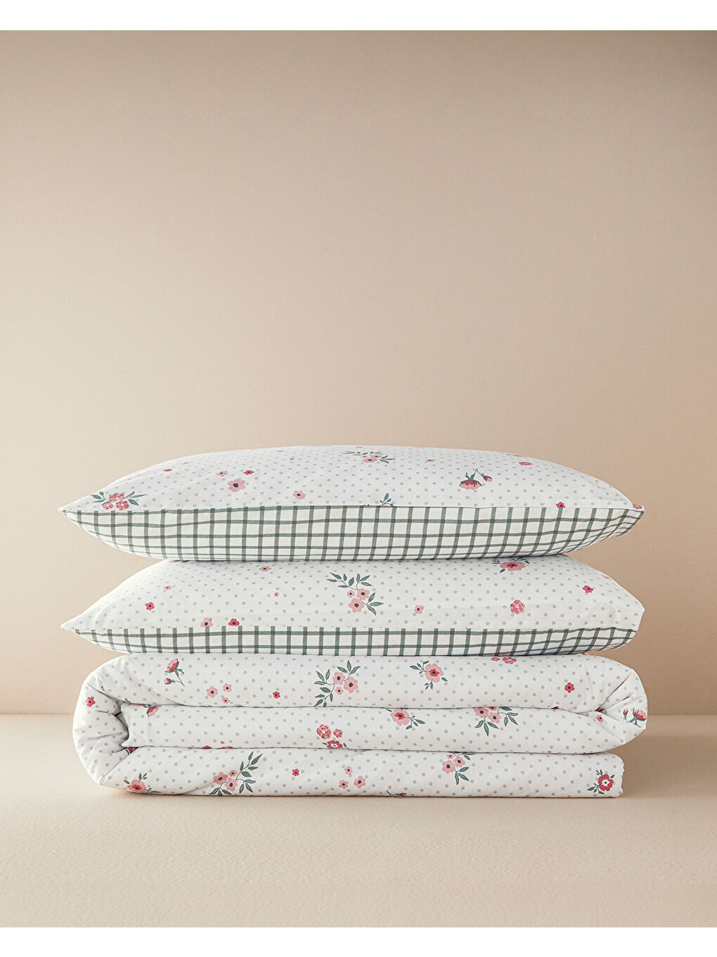 Bloomy Dots Pamuklu Ranforce Çift Kişilik Nevresim Seti 200x220 cm Pembe-5