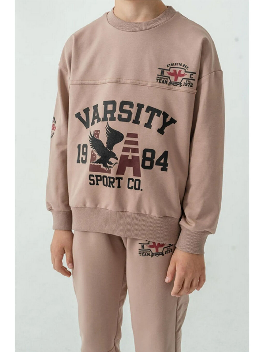 Bej Erkek Çocuk Varsity Baskılı Alt Üst Eşofman Takımı Ak7959-3