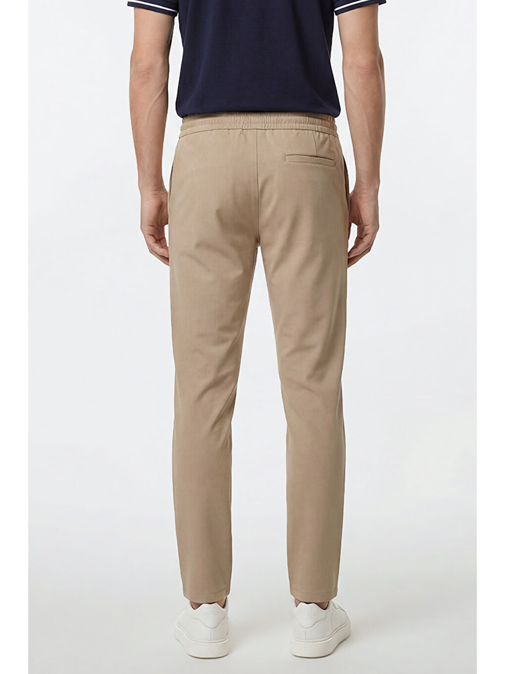 Erkek Bej Jogger Slim Fit Dar Kesim Yan Cepli Beli Bağlamalı Pantolon-4