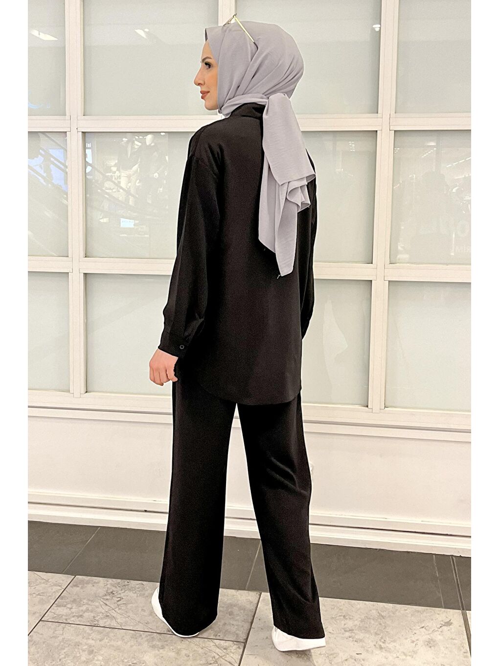 Gömlek Yaka Kadın Siyah Tunik+Pantolon - 11339-5