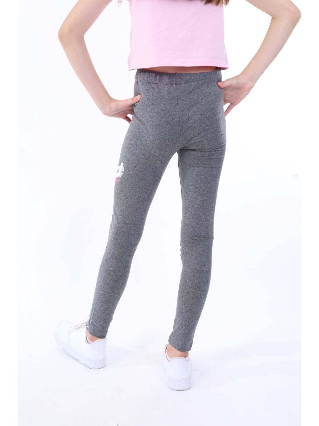 Antrasit Kız Çocuk Baskılı Tayt-1