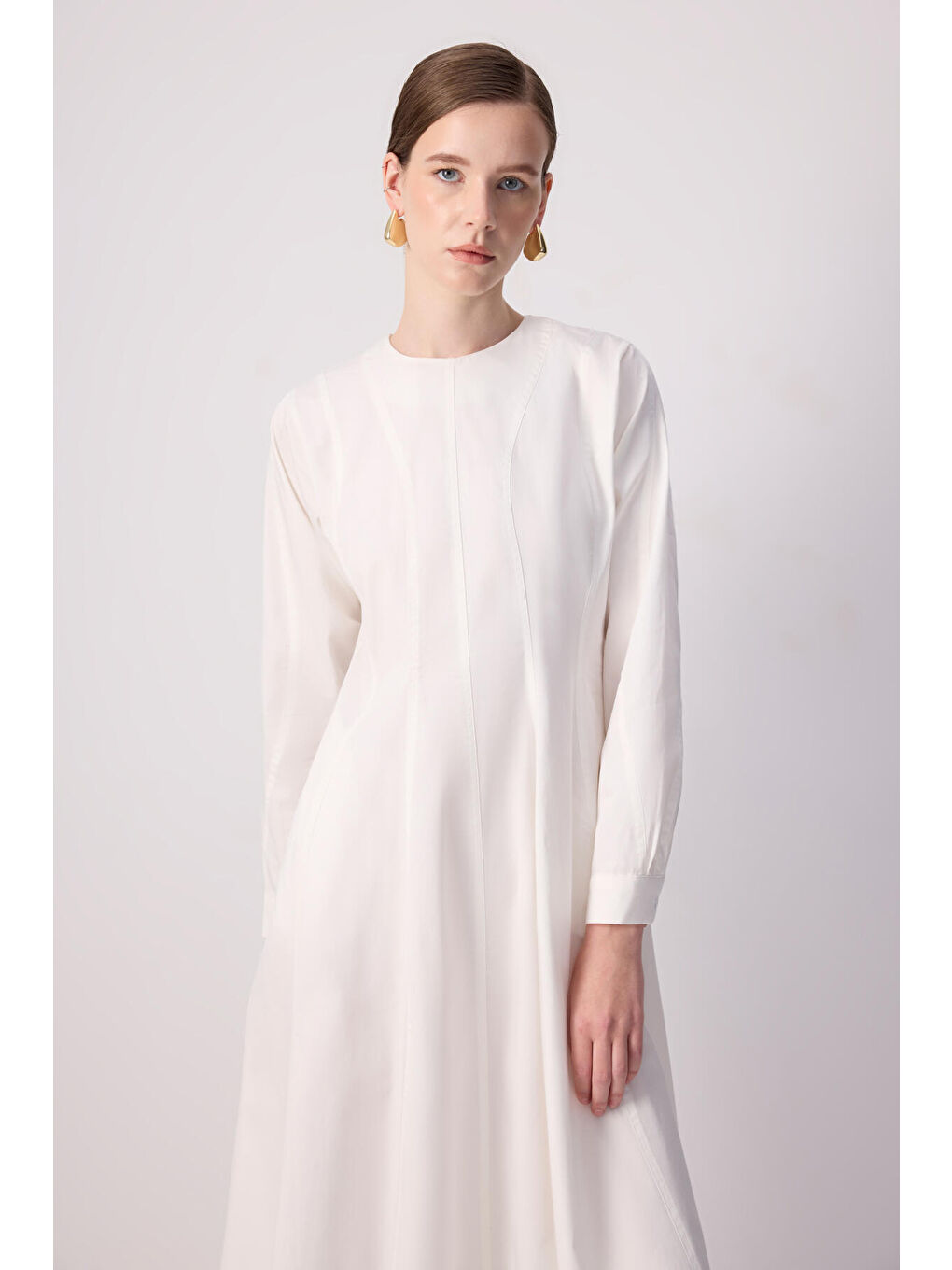 Ekru A Kesim Elbise-1