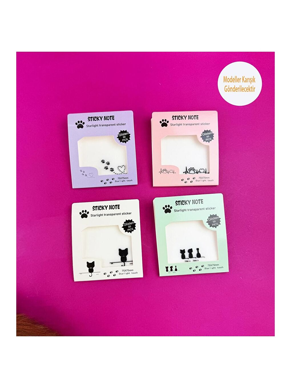 Kedi Tasarımlı Şeffaf Post it