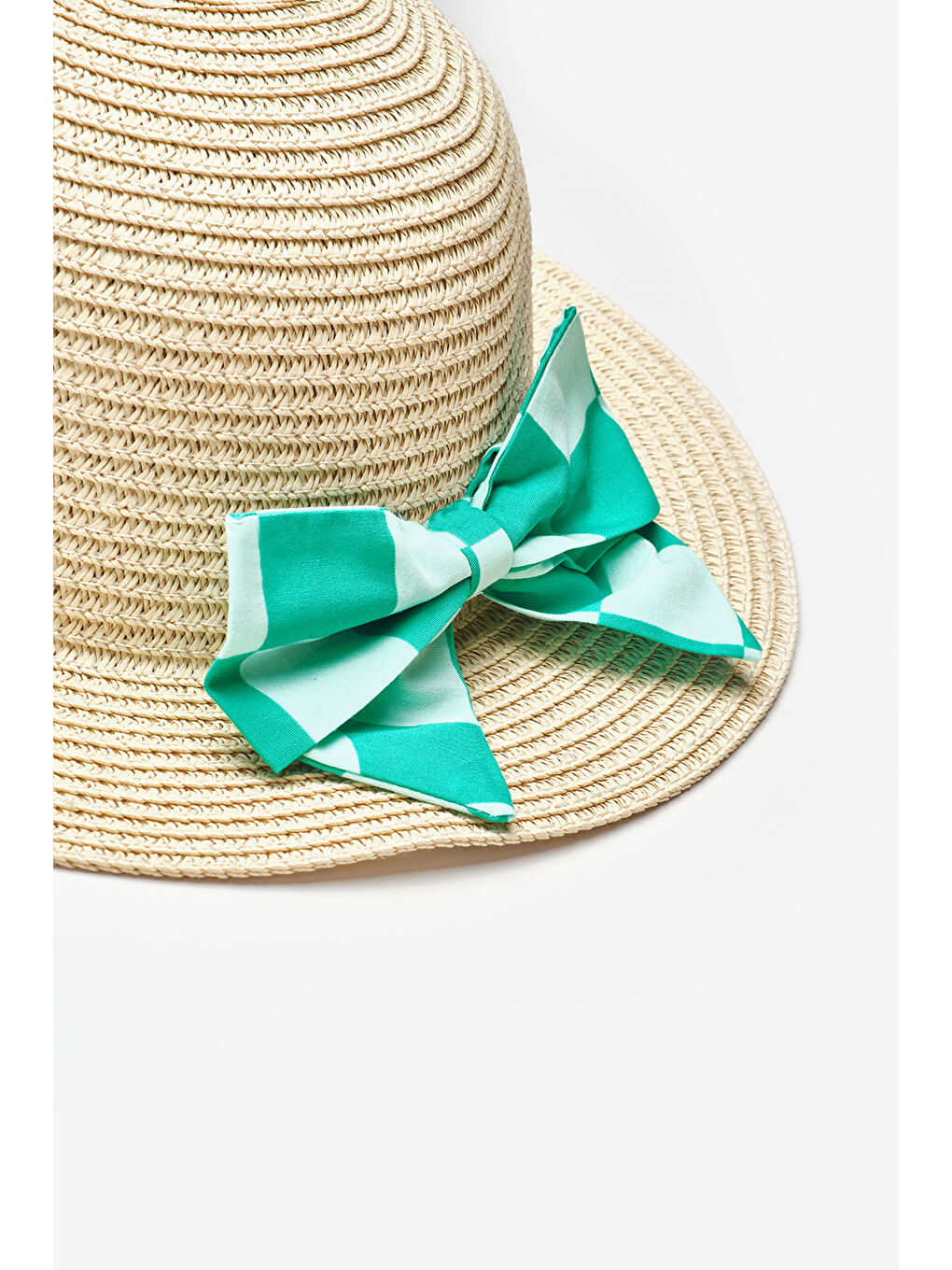 Yeşil Mint Dama Fiyonklu Çocuk Hasır Şapka-1