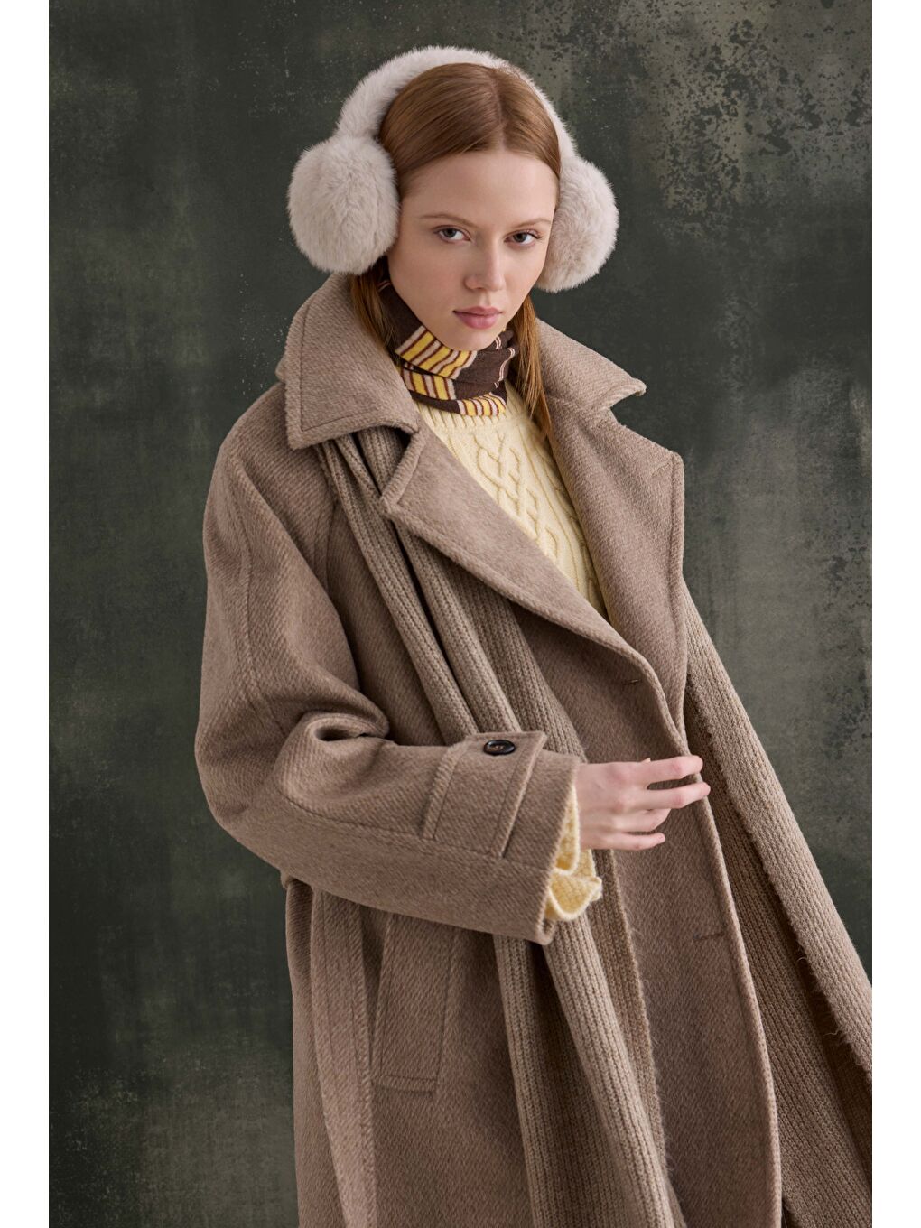 Bej Kuşaklı Uzun Kaban Koyu Vizon-2