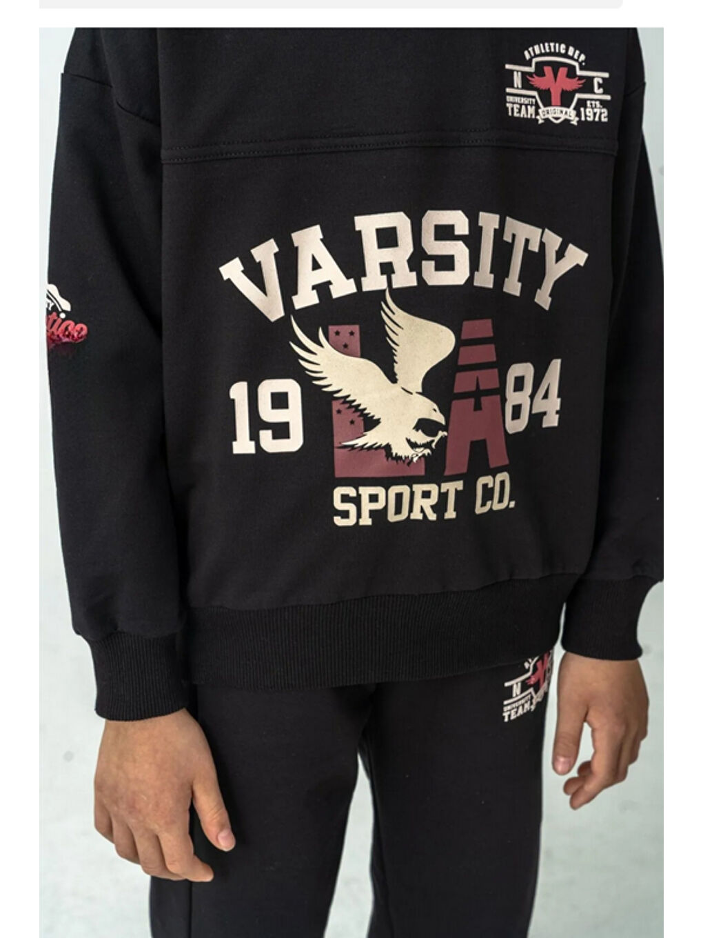 Siyah Erkek Çocuk Varsity Baskılı Alt Üst Eşofman Takımı Ak7959-3