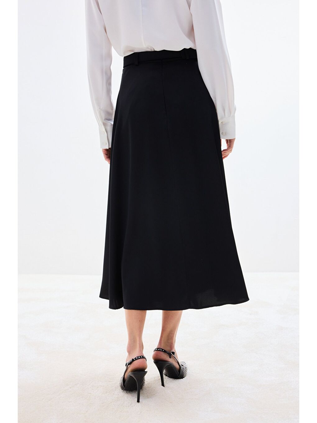 Kemerli Saten Etek - Siyah-7