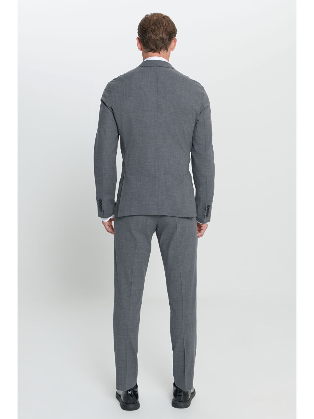 Erkek Gri Slim Fit Dar Kesim Mono Yaka Yünlü Takım Elbise-7