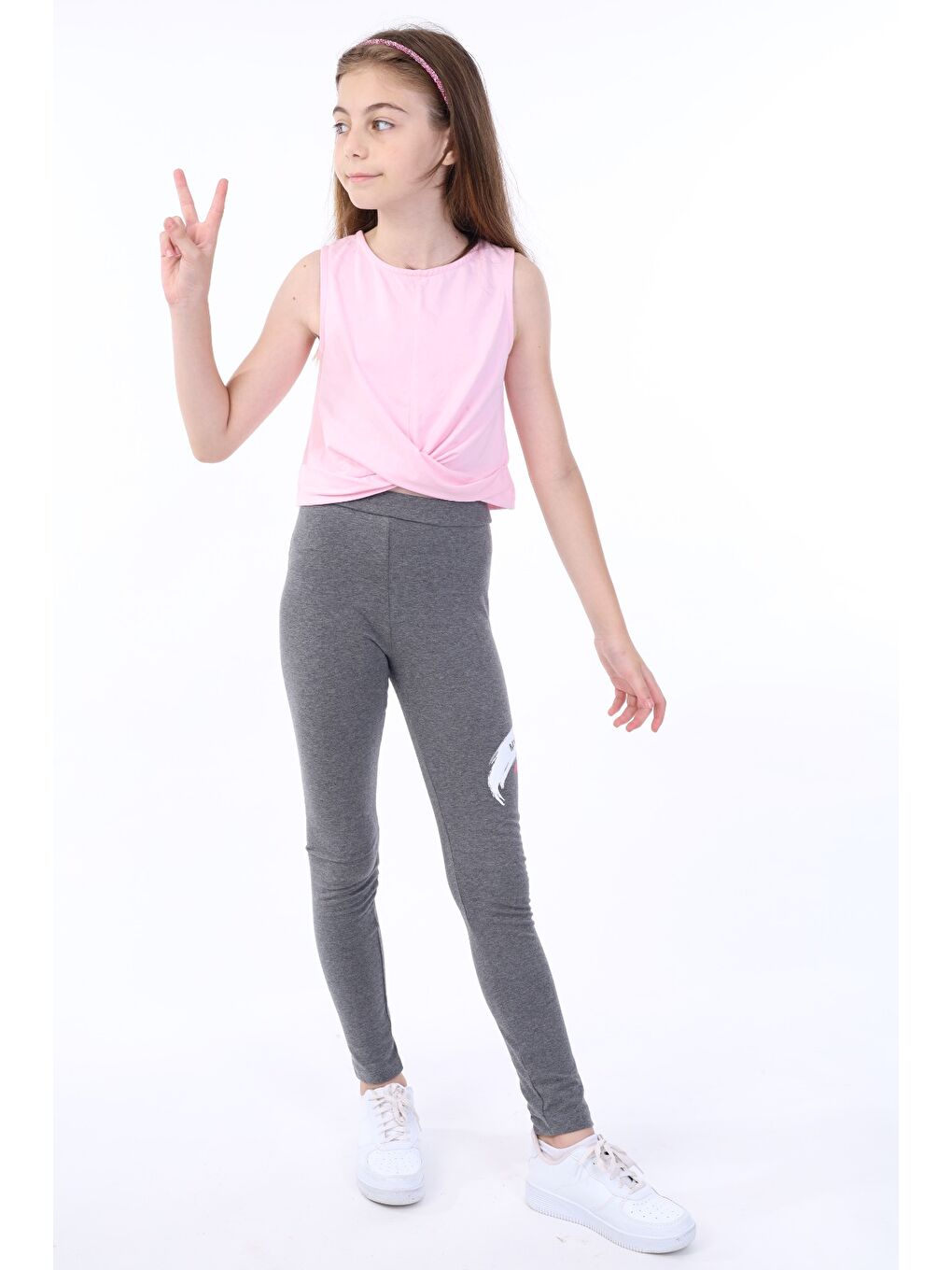 Antrasit Kız Çocuk Baskılı Tayt-2