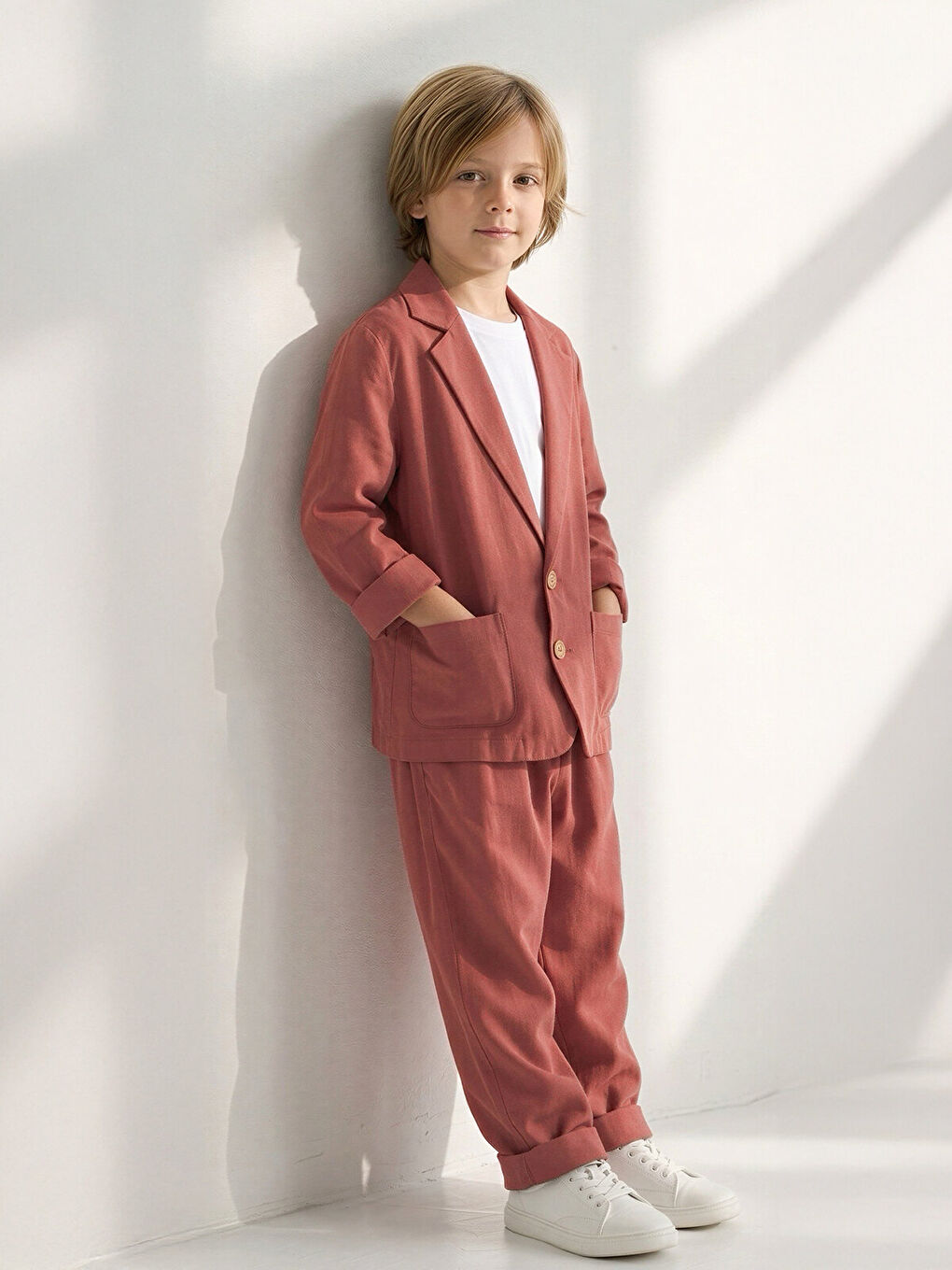 Kahverengi Tarçın Dokuma Yumuşak Modal Rahat Ceket Pantolon Takım-1