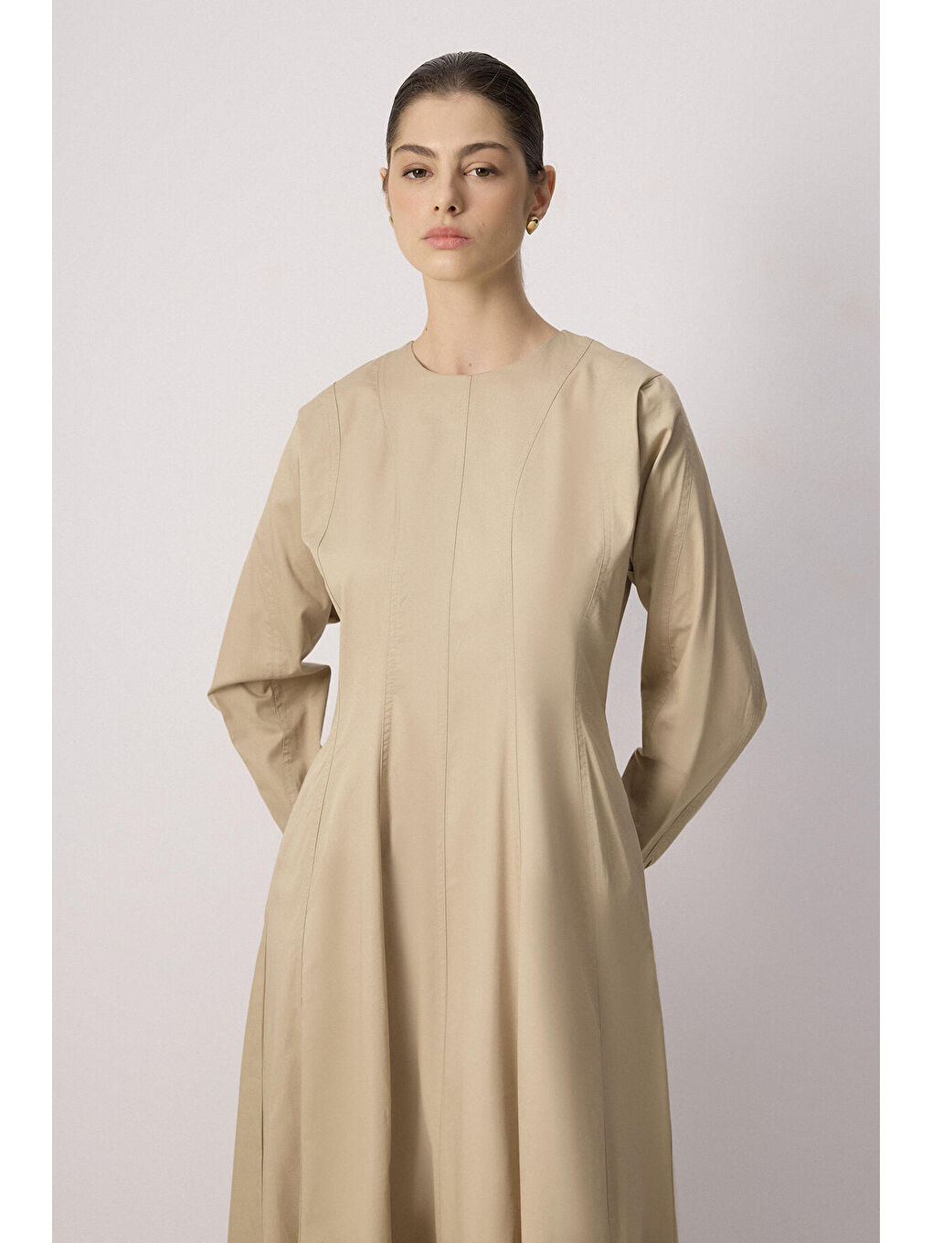 Bej A Kesim Elbise-1
