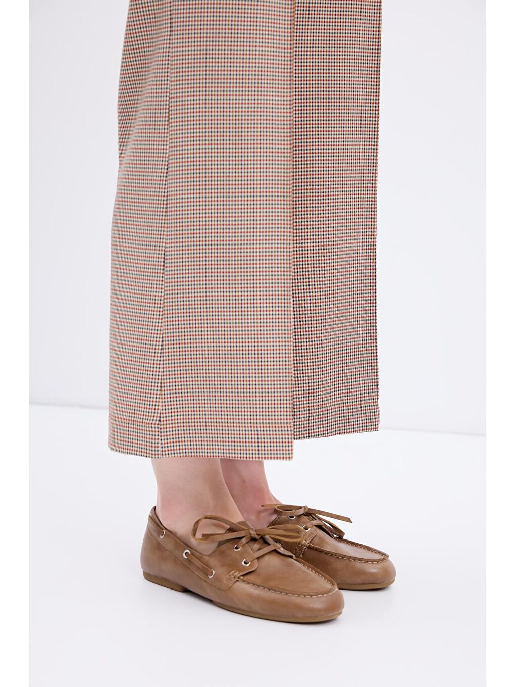 Yüksek Bel Fit Kesim Ekose Desenli Pantolon Kırmızı-3