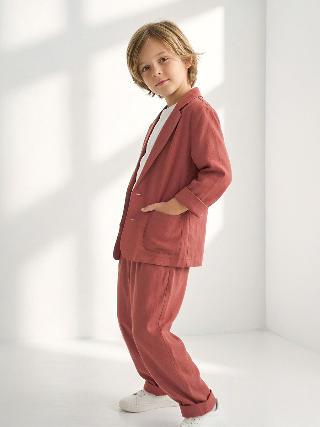 Kahverengi Tarçın Dokuma Yumuşak Modal Rahat Ceket Pantolon Takım-2