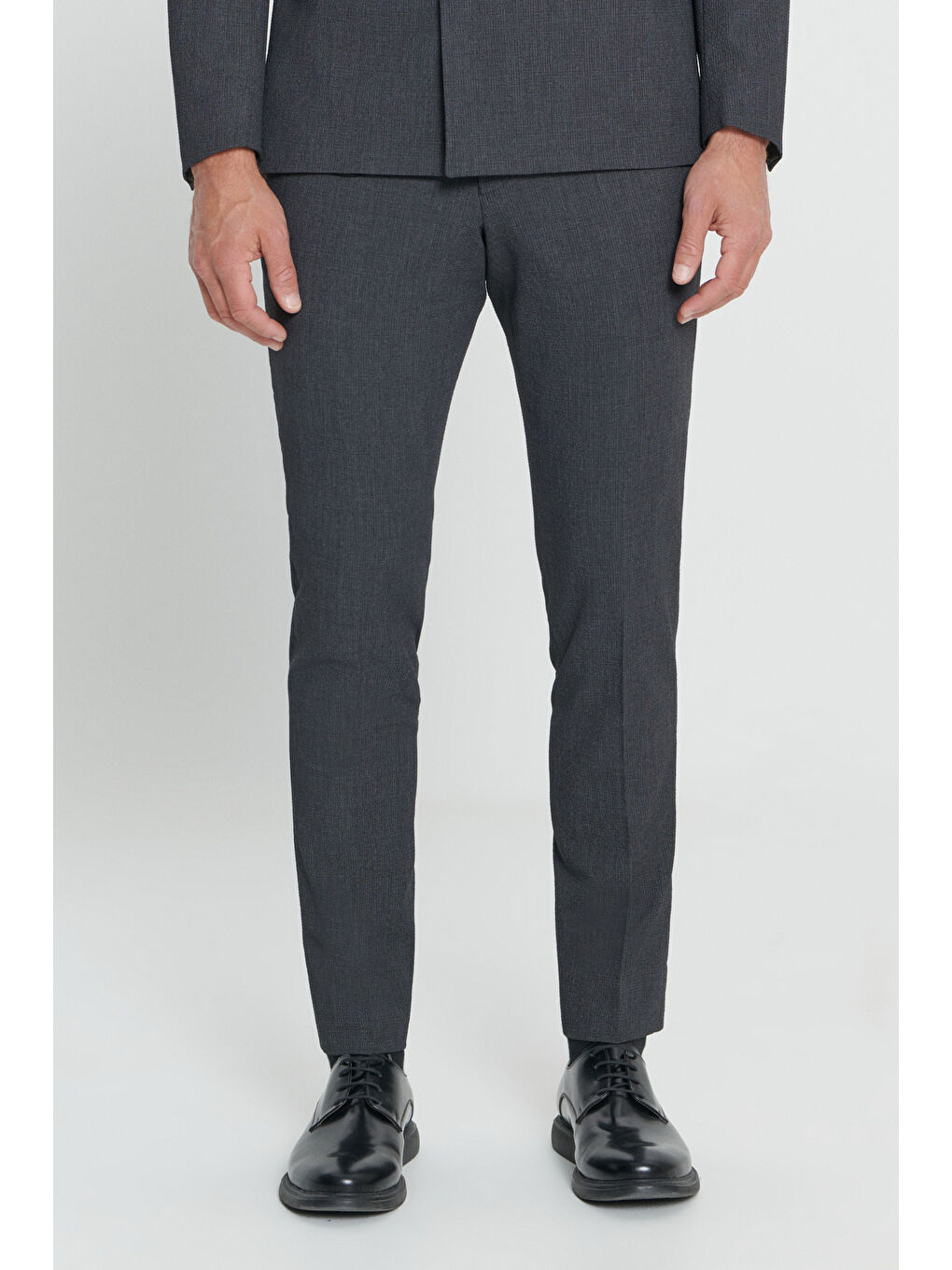 Erkek Antrasit Slim Fit Kırlangıç Yaka Gofre Desenli Kruvaze Takım Elbise-5