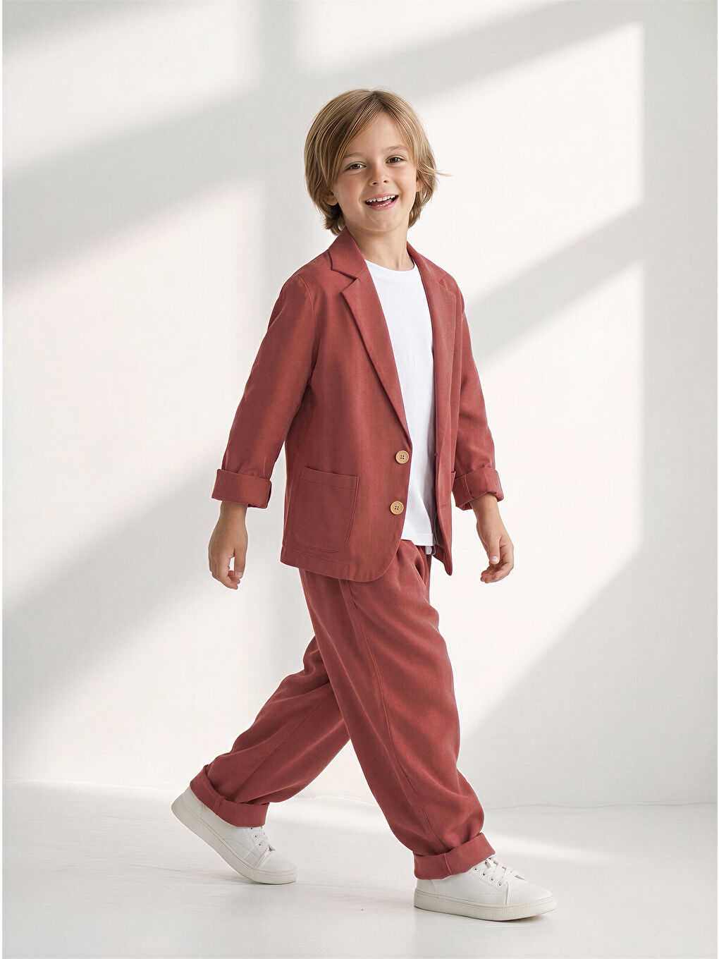 Kahverengi Tarçın Dokuma Yumuşak Modal Rahat Ceket Pantolon Takım-3