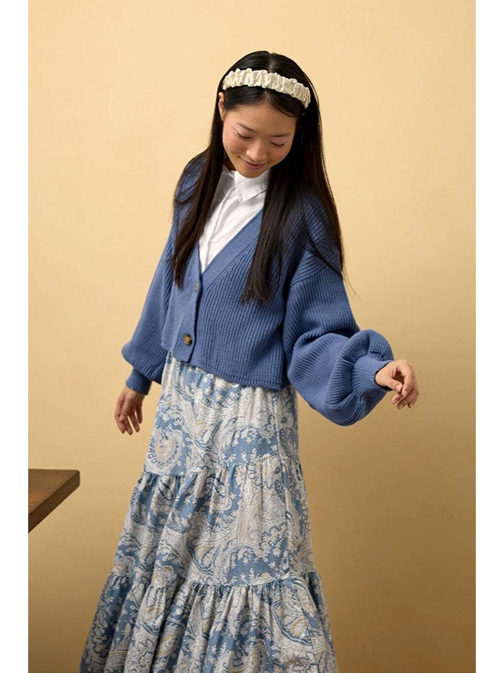 İndigo Balon Kol Triko Hırka-2