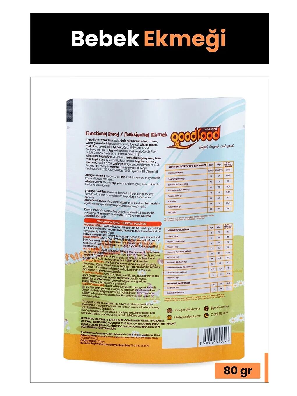 Good Food Keçi Sütlü, Keçiboynuzlu Vitamin Ve Mineralli Bebek Ekmeği 80g X 6 - 1