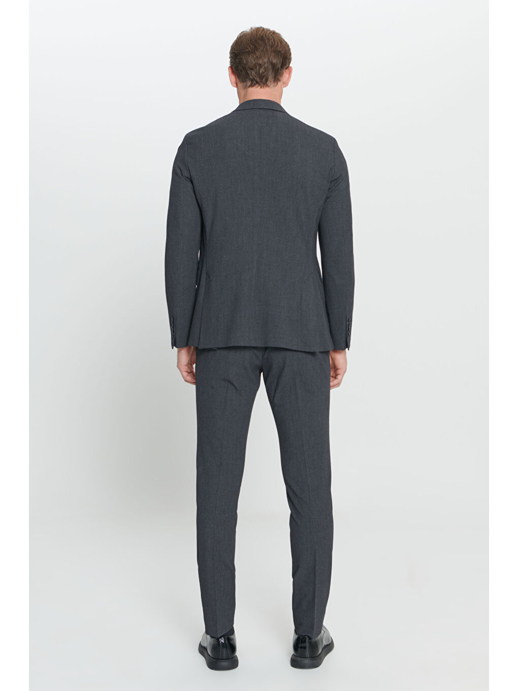 Erkek Antrasit Slim Fit Kırlangıç Yaka Gofre Desenli Kruvaze Takım Elbise-6