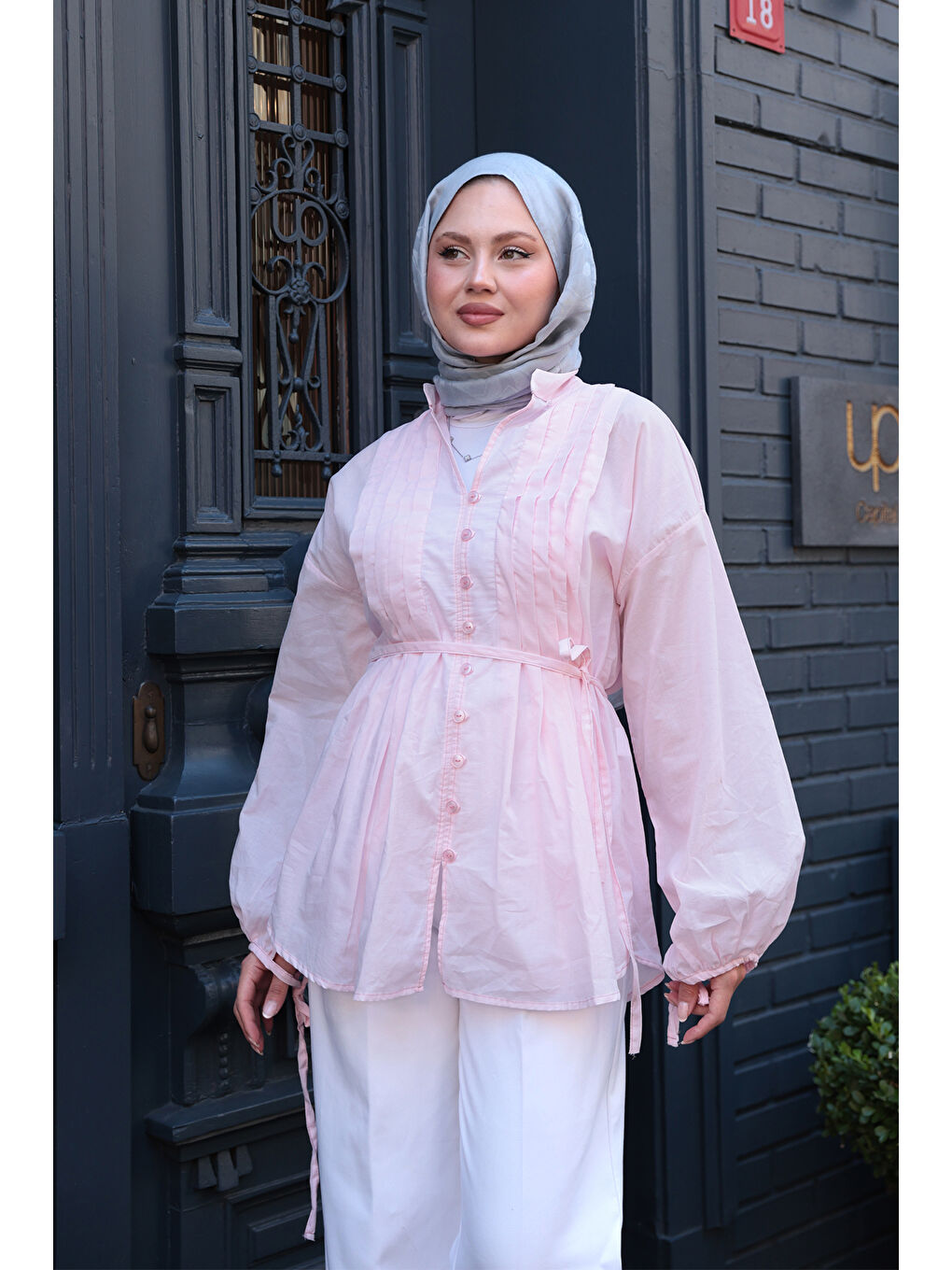 Kadın Önü Pile Detay Vual Gömlek Pembe-1