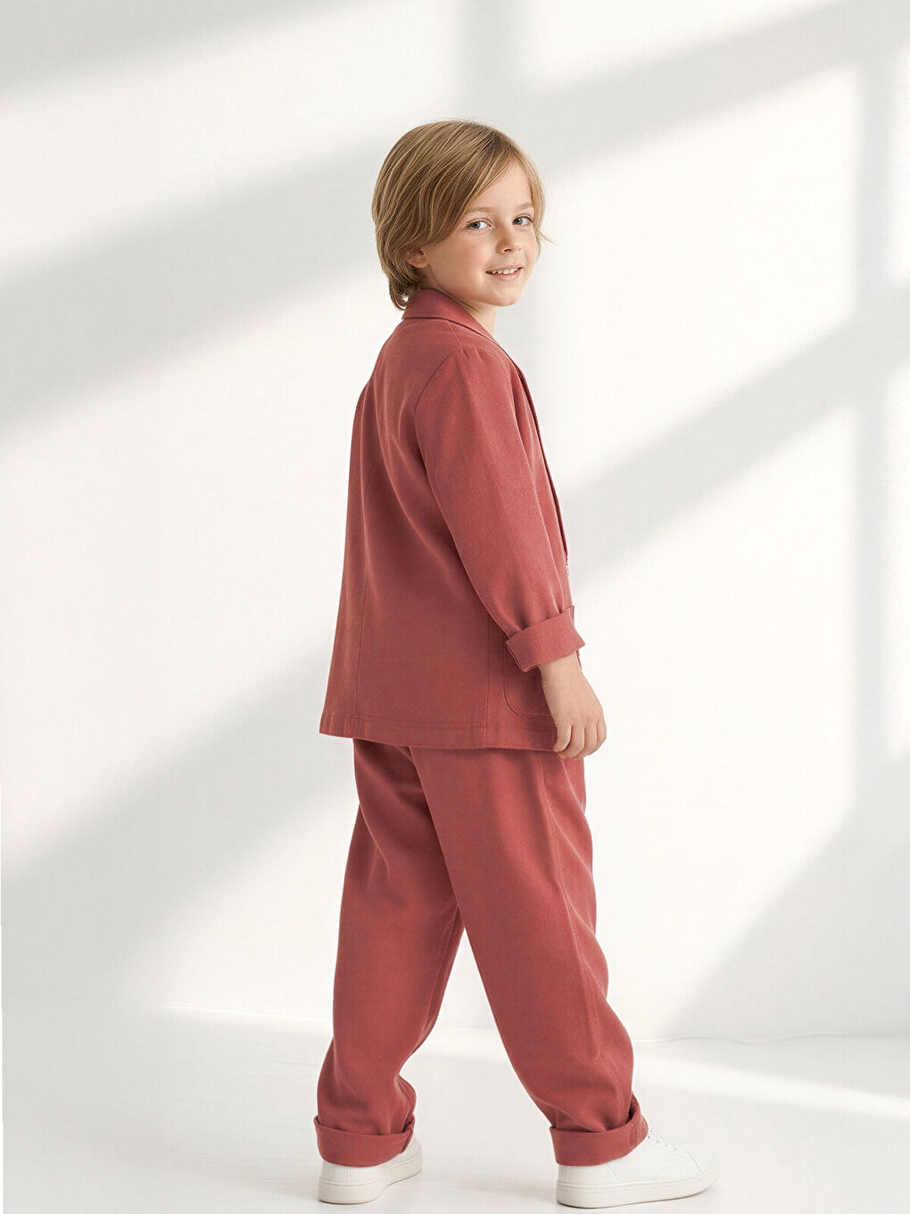 Kahverengi Tarçın Dokuma Yumuşak Modal Rahat Ceket Pantolon Takım-4