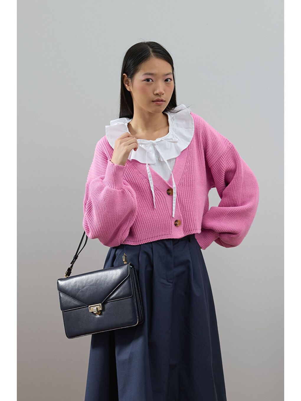 Pembe Balon Kol Triko Hırka-1