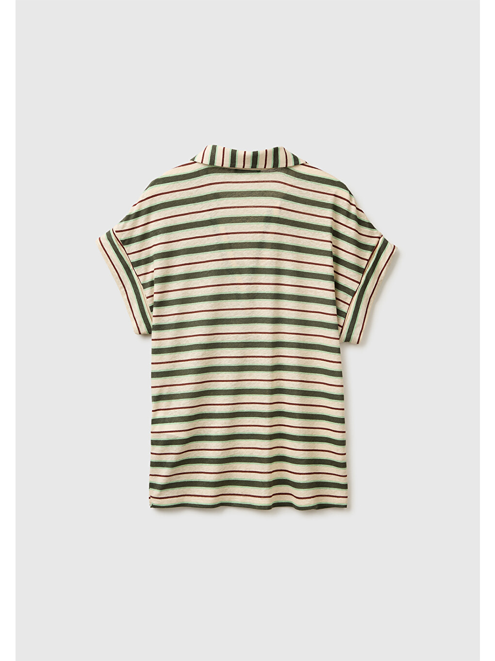 Kadın Yeşil Keten Viskoz Karışımlı Baskılı Polo Yaka T-Shirt-1