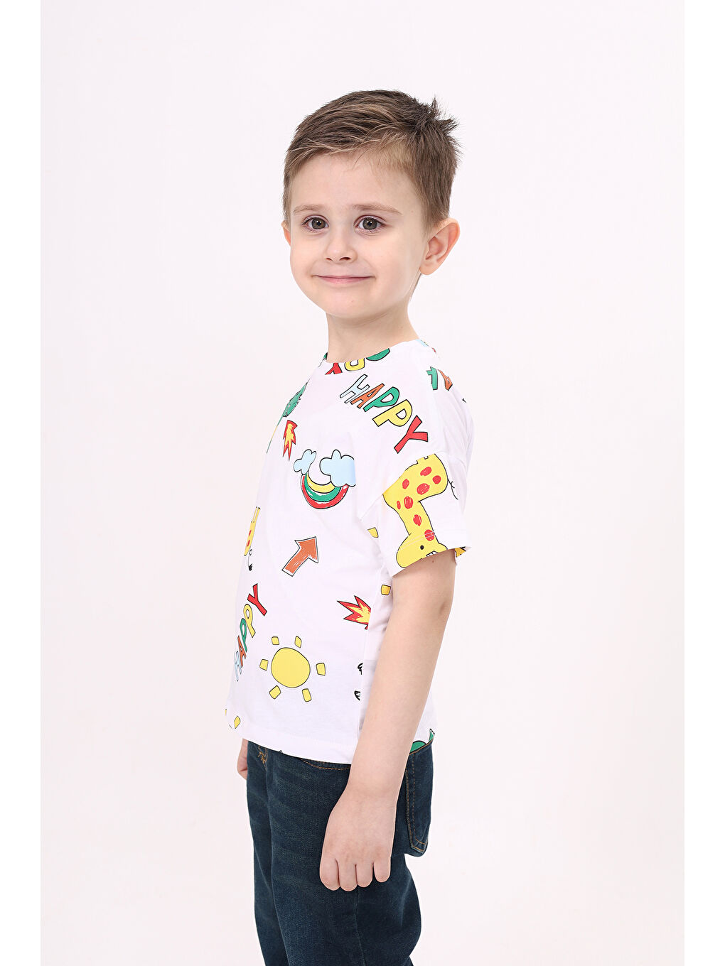 Beyaz Erkek Çocuk Baskılı Tişört-1