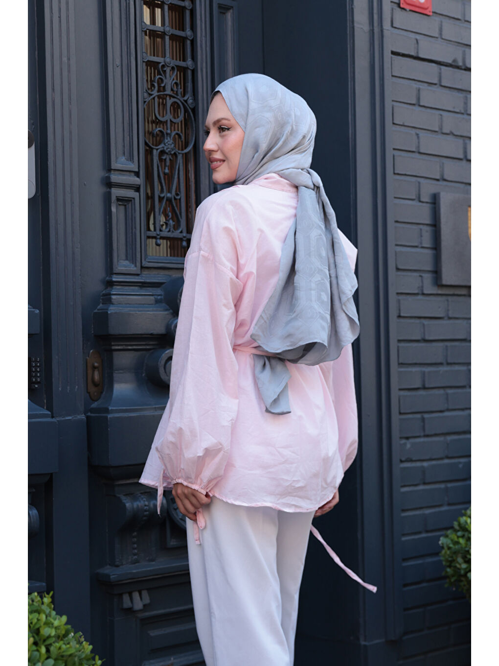 Kadın Önü Pile Detay Vual Gömlek Pembe-3