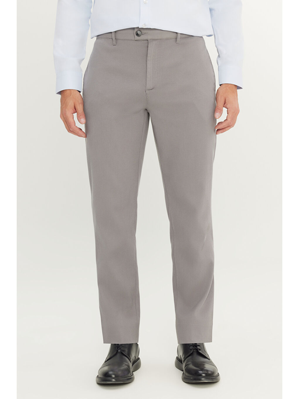 Erkek Gri Pamuklu Comfort Fit Yan Cepli Armürlü Casual Esnek Pantolon