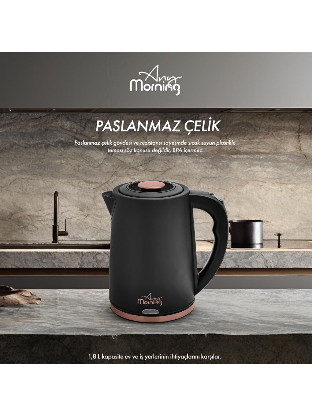 Any Morning Siyah DE231801 Çelik Su Isıtıcı 1,8 L - 4