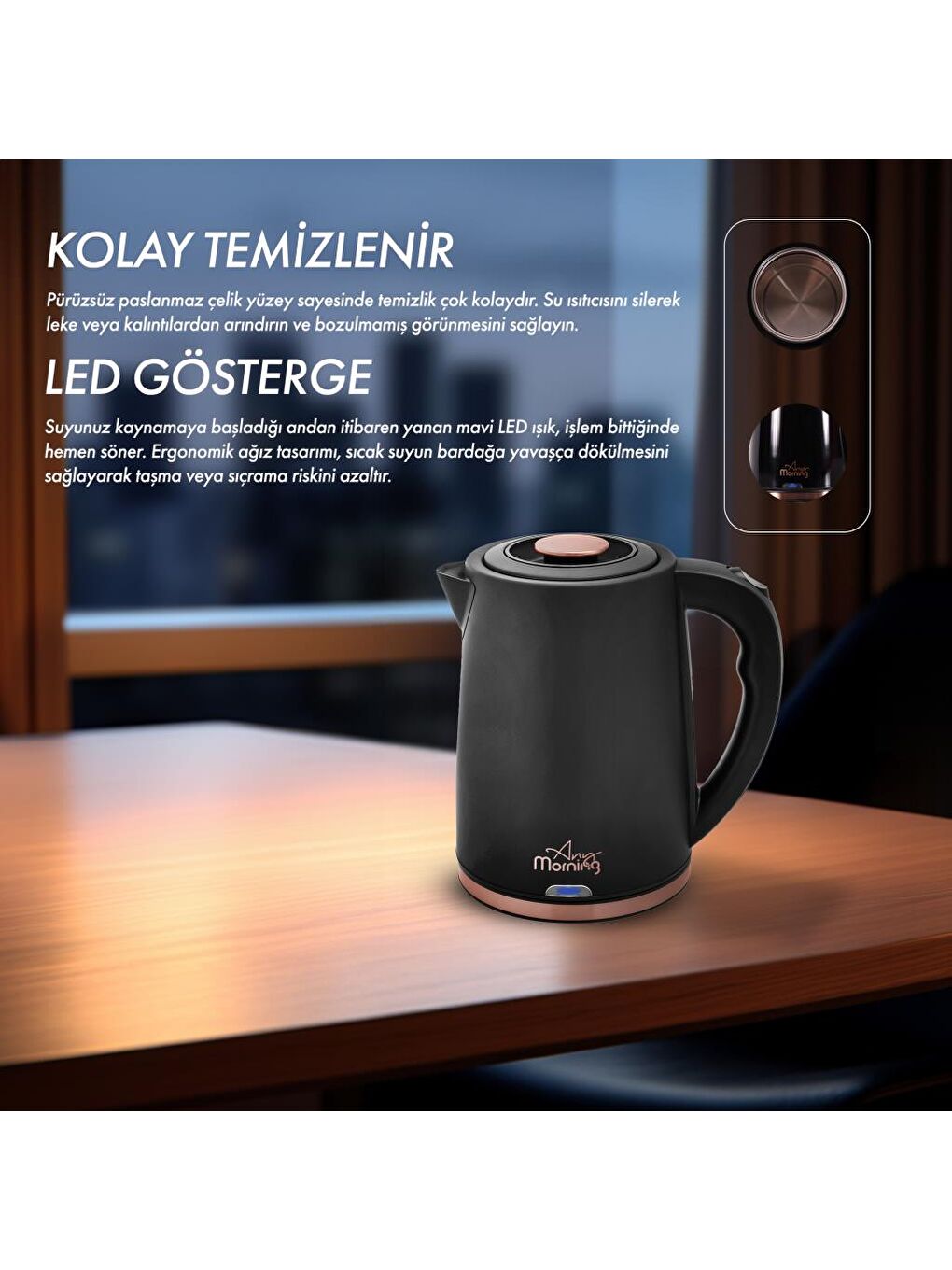 Any Morning Siyah DE231801 Çelik Su Isıtıcı 1,8 L - 6