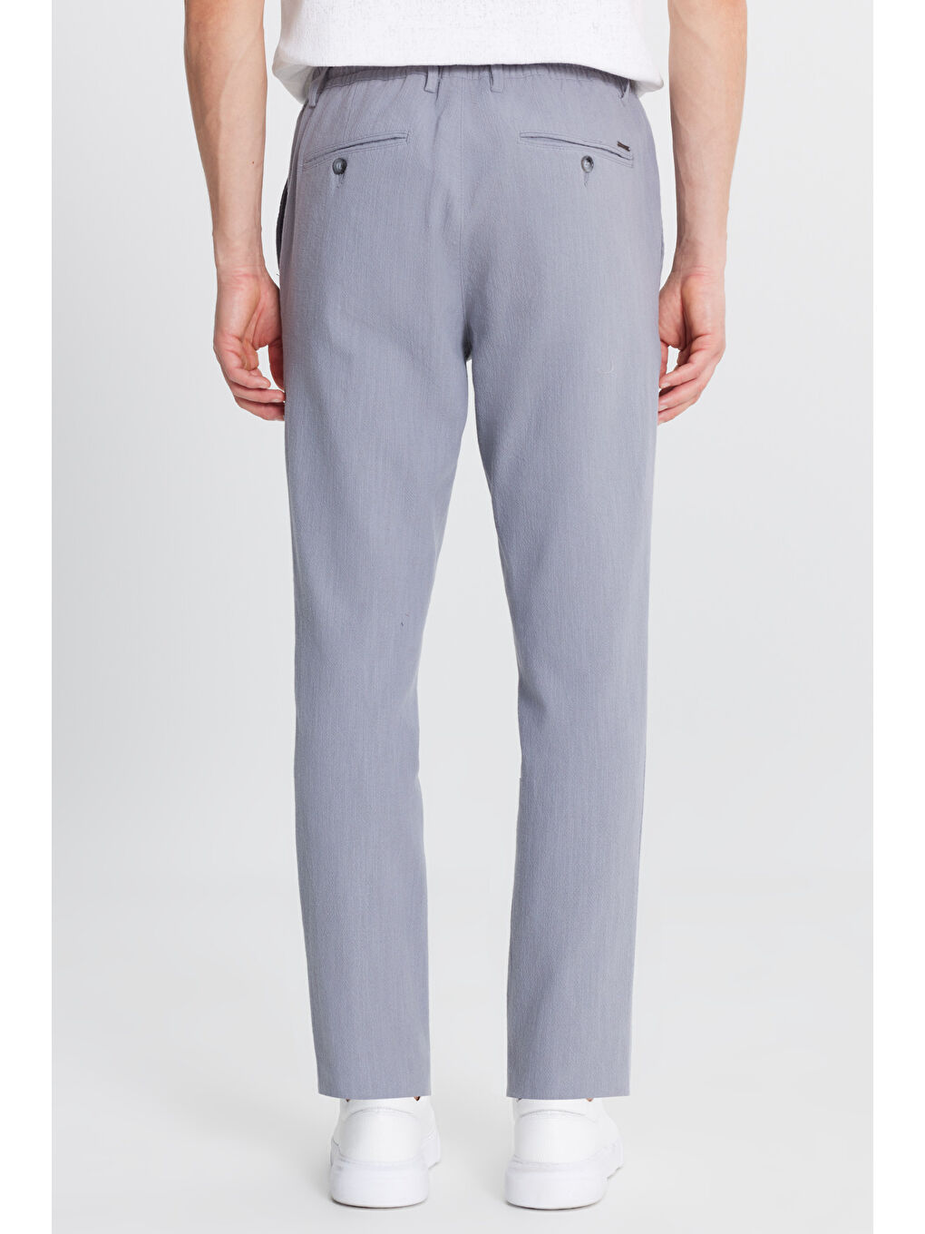 Erkek Gri Keten Slim Fit Beli Bağlamalı Yan Cepli Casual Pantolon-4