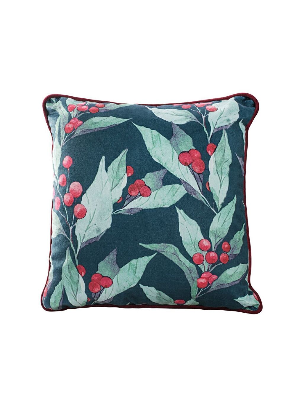 Yılbaşı Kırlent Kılıfı Yeşil Yaprak Paskalya Kırmızı Meyve Yeni Yıl Desenli 43x43-1