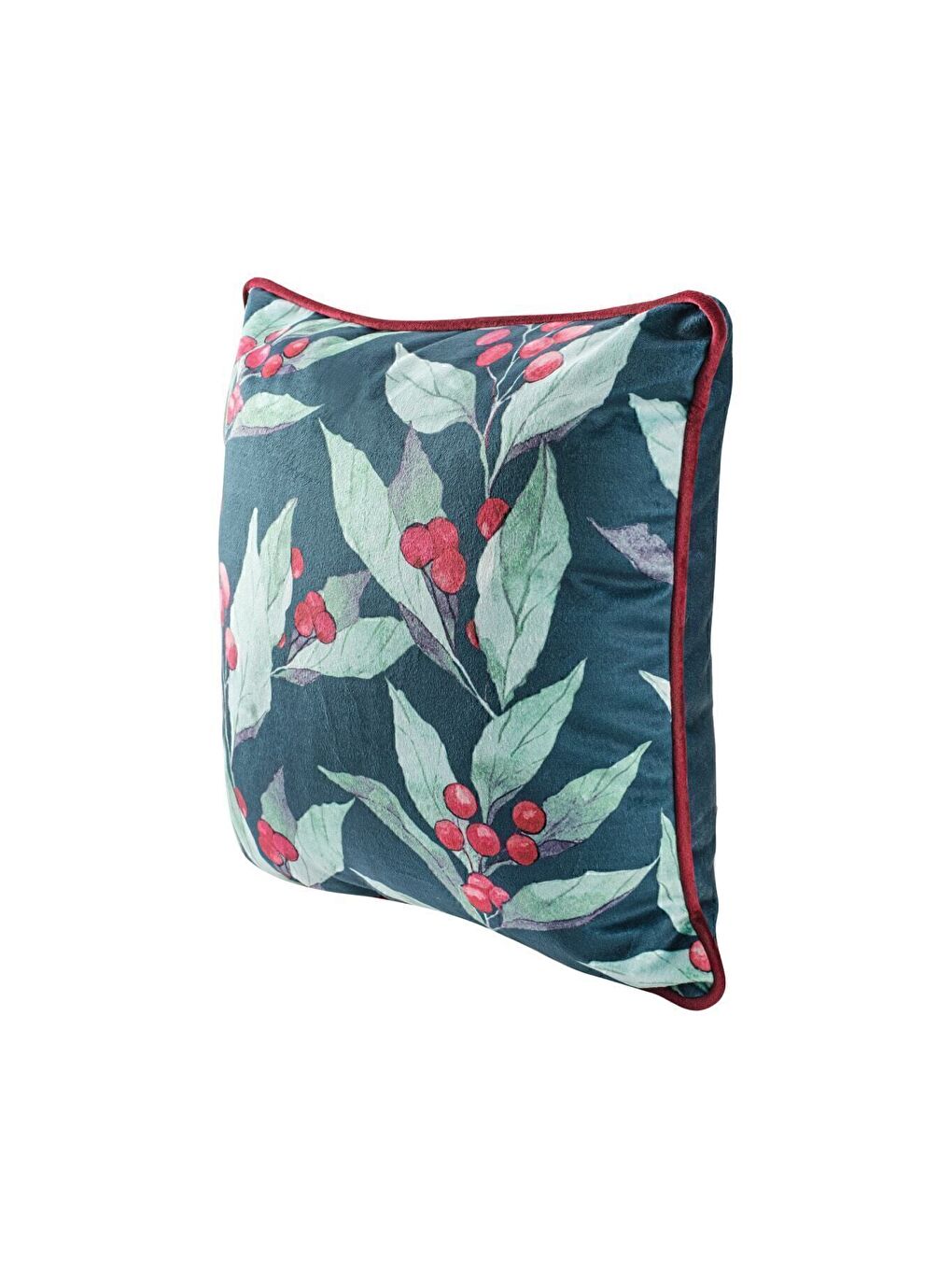 Yılbaşı Kırlent Kılıfı Yeşil Yaprak Paskalya Kırmızı Meyve Yeni Yıl Desenli 43x43-2