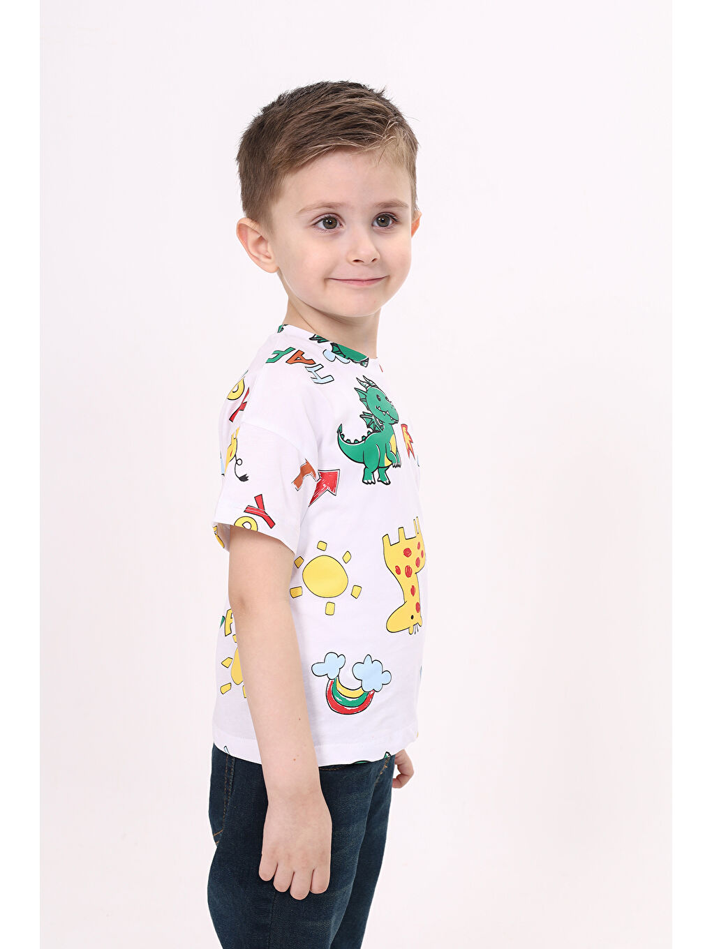 Beyaz Erkek Çocuk Baskılı Tişört-2