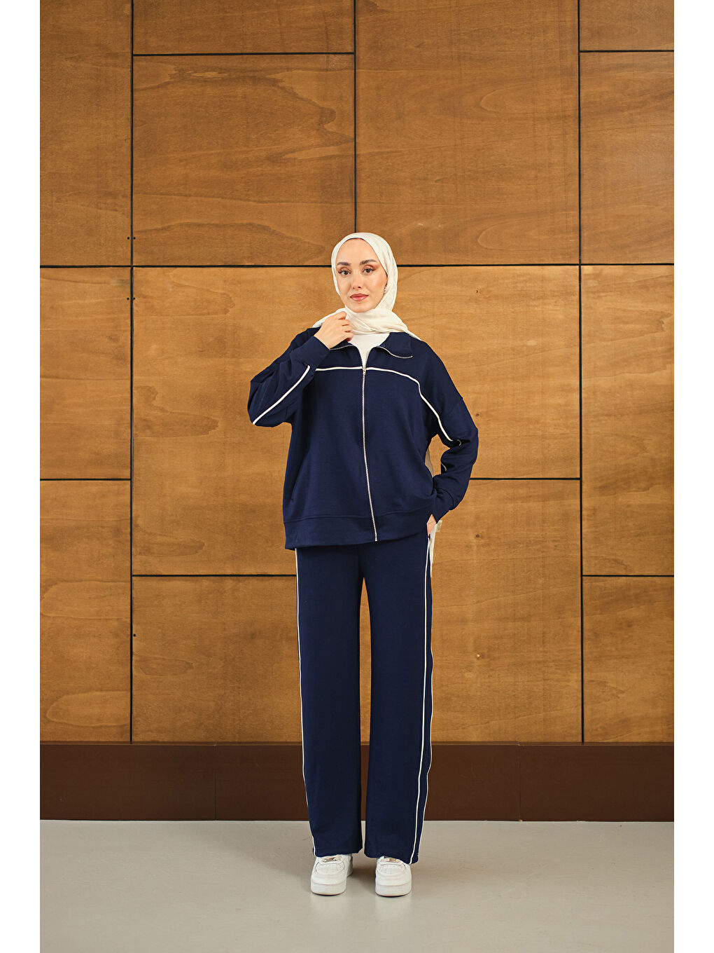 Kadın Şerit Detay Takım Lacivert-4