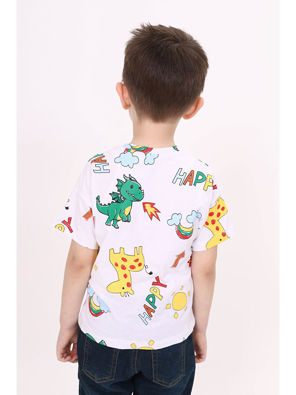 Beyaz Erkek Çocuk Baskılı Tişört-3