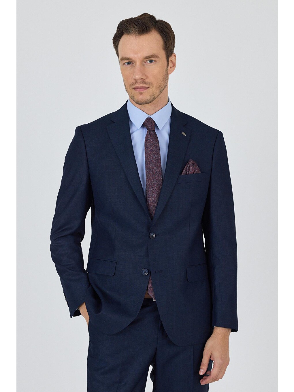 Lacivert Düz Filafil Mono Yaka Tam Astar 6 Drop Comfort Fit Takım Elbise 1001250170