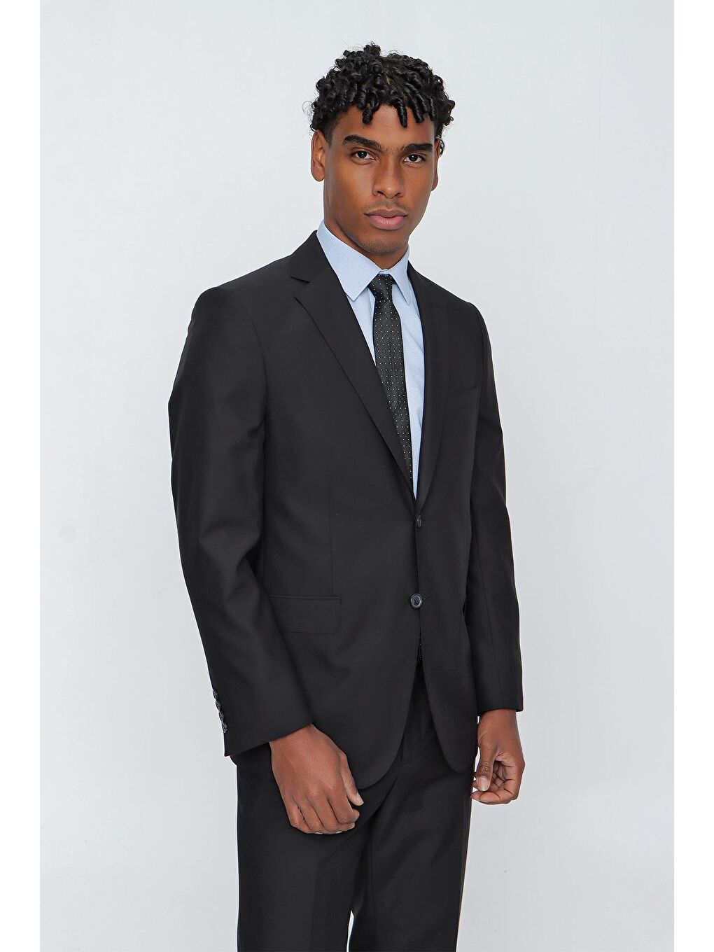 Siyah Düz Gabardin Mono Yaka 2 Düğme 6 Drop Comfort Fit Basic Takım Elbise 1001250009_001