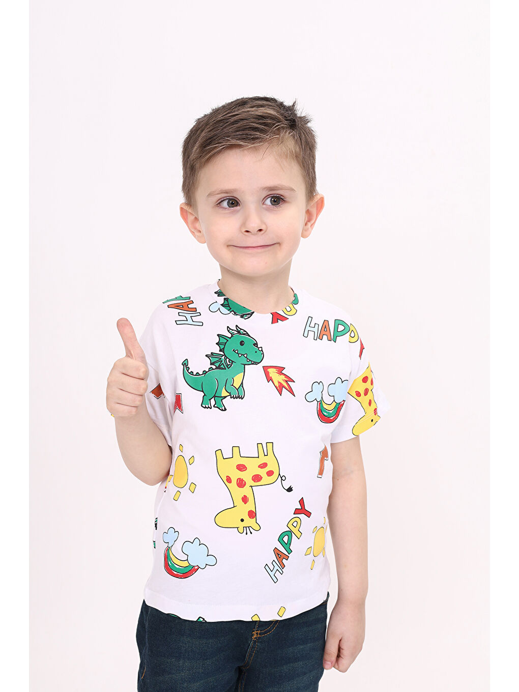 Beyaz Erkek Çocuk Baskılı Tişört-4