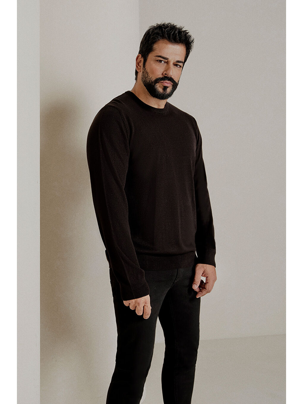 Erkek Siyah Bisiklet Yaka Triko Kazak